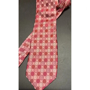 Men’s Bijenkorf Collection Pink Circles 100% Silk Necktie Made In Italy